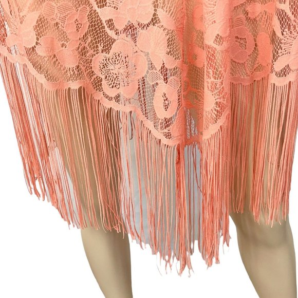 Flying Tomato Boho Swimsuit Cover Up Dress Sheer Lace Halter V Neck Fringe Small - Picture 5 of 11